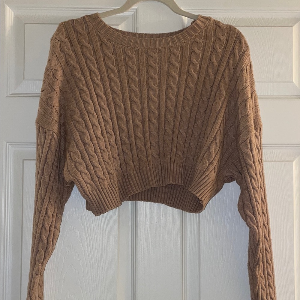 Altar'd State Brown Cable Knit Crew Neck Sweater